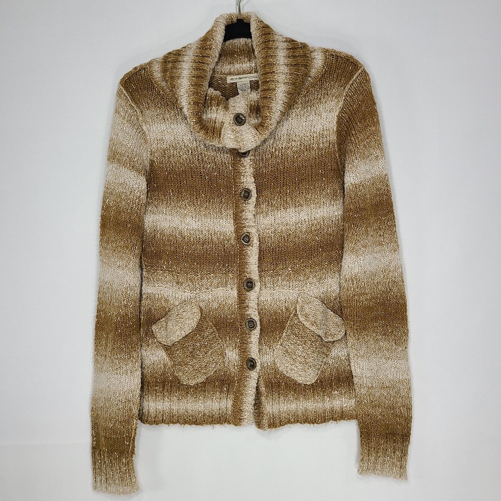 Exofficio Top Cardigan Long Sleeve Button-Down Cowl Collar Neck Brown Size Small